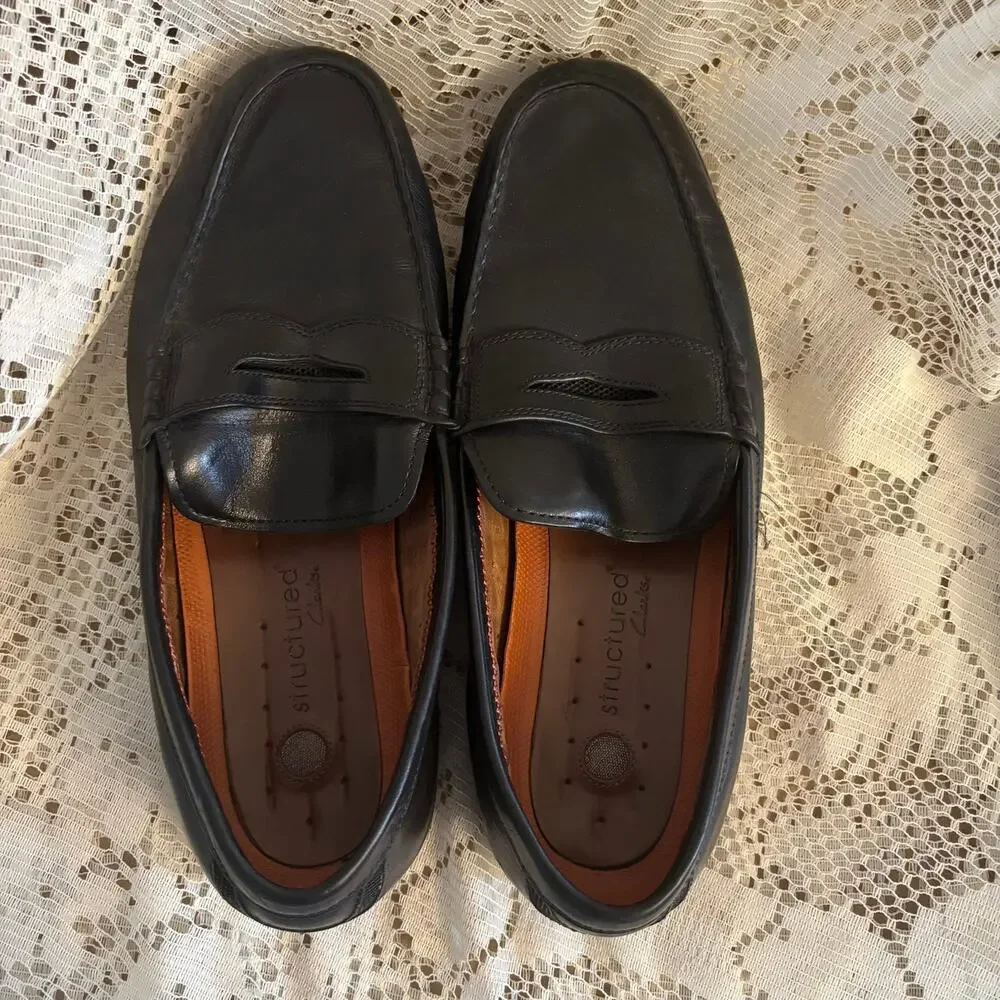 Clarks Men's Unstructured Men's US 11 W Black Leather Penny Loafers